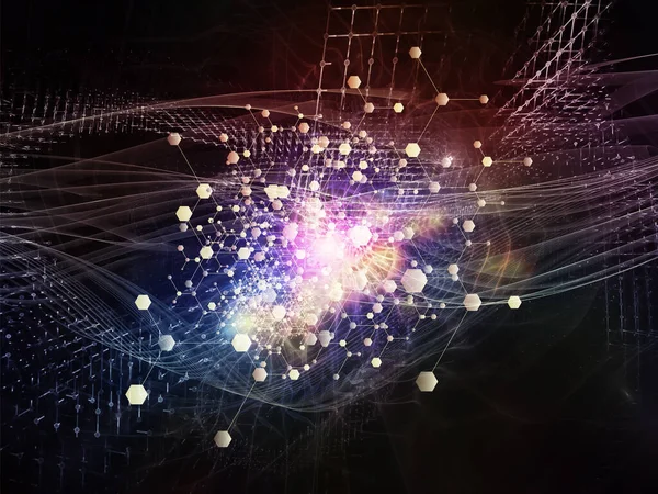 Abstracte Netwerk Raster Deeltjes Lichtjes Abstracte Elementen Wetenschap Onderwijs Moderne — Stockfoto