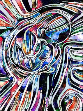 Çok renkli ışık. Lekeli Camlar Birliği serisi. Parçalanma, sanat, şiir ve tasarım birliğinin bir metaforu olarak renk ve doku parçalarından oluşan tasarım