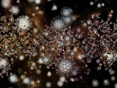 Coronavirus Gerçekliği. Viral Salgın Serisi. Virüs, salgın hastalık, enfeksiyon, hastalık ve sağlık konularındaki tasarımları tamamlamak için üç boyutlu Coronavirus parçacıkları ve mikro uzay elementleri