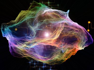 Ağ Tesadüfçülüğü serisi. Modern teknoloji ve bilimsel araştırma konularında organik fraktal geometri, ağ çizgileri ve ışıkların arka planı.