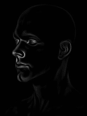 Nokta Hazırlama serisi. Bir insan modelinin 3 boyutlu görüntüleme tekniği noktalama tekniğiyle uygulanır..