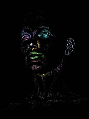 Nokta Hazırlama serisi. Bir insan modelinin 3 boyutlu görüntüleme tekniği noktalama tekniğiyle uygulanır..