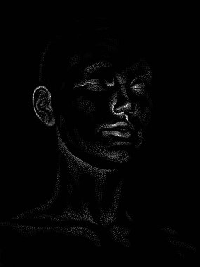 Nokta Hazırlama serisi. Bir insan modelinin 3 boyutlu görüntüleme tekniği noktalama tekniğiyle uygulanır..