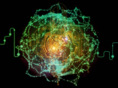 Bilgisayar, bilim ve modern teknolojiler konularında çizgiler, sayılar ve ışıklar ağı