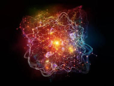 Temel kuvvetler. Eğitim, bilim ve modern teknoloji konularında soyut ışıkların ve fraktal unsurların 3 boyutlu yorumlanması