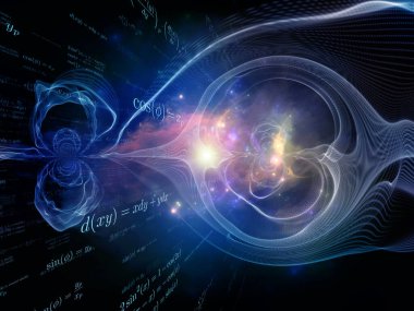 Matematik formülleri, soyut elementler ve bilim, eğitim ve modern teknoloji konularındaki ışıkların 3 boyutlu oluşturulması