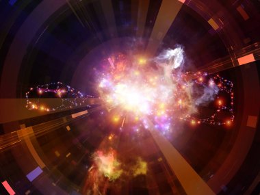 Tam teçhizat. Fraktal geometri, ışıklar ve eğitim bilimi ve modern teknolojiler konularındaki soyut unsurların etkileşimi. 3B görüntüleme.