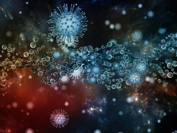 Coronavirus Logic 病毒流行病系列 以病毒 流行病 疾病和健康为主题的珊瑚微粒和微型空间元素的三维说明 — 图库照片