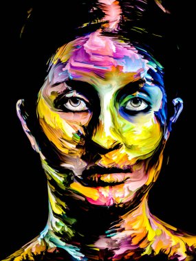 Renk serisi insanları. Yaratıcılık, hayal gücü ve sanat konularında çok renkli genç kadın portresi.