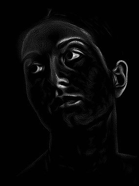 Benekli Portre serisi. Sanat, iç dünya ve insan ruhu üzerine geleneksel noktacı tarzıyla yapılmış genç bir kadının yüzünü kapatın..