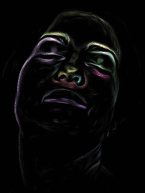 Kişilik Çalışmaları serisi. Sanat, şiir ve tiyatro projelerinde kullanılmak üzere Benekleme Tekniğiyle idam edilen genç bir kadının yüzü.