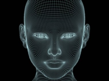 Resim ve tasarım için insan kafası ve yüzünün 3 boyutlu görüntüsü tel örgüsü