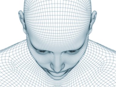 İnsan kafası ve yüzünün üç boyutlu görüntülenmesi illüstrasyon ve tasarım için tel örgüsü olarak kullanılacak