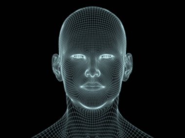 Teknoloji, eğitim ve bilgisayar bilimleri illüstrasyonlarında kullanılmak üzere insan yüzü 3D kablo örgüsü oluşturma