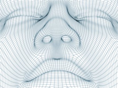 İnsan kafası ve yüzünün üç boyutlu görüntülenmesi illüstrasyon ve tasarım için tel örgüsü olarak kullanılacak
