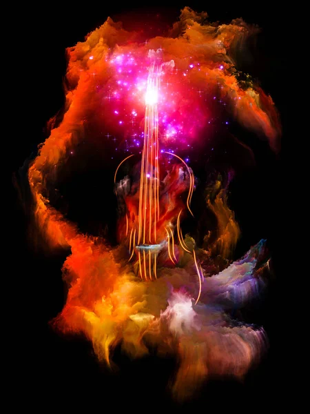 Colorful violin and Fractal paint abstraction on subject of music, art and creativity.  3D Illustration.