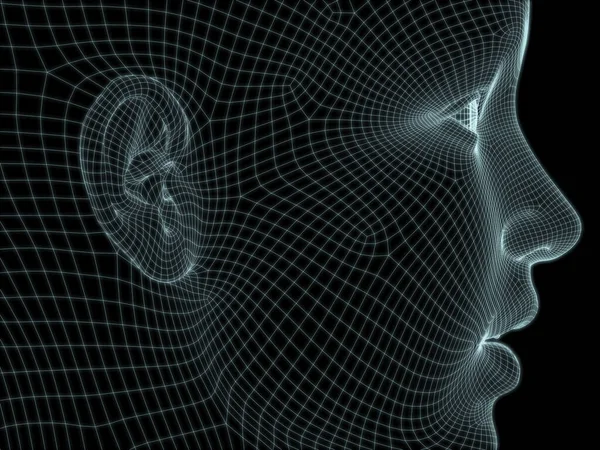 三维金属丝网人头渲染 用于技术 教育和计算机科学图解 — 图库照片