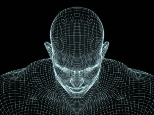 3D Illustration of human face in wire mesh for use in illustrations on technology, education and computer science