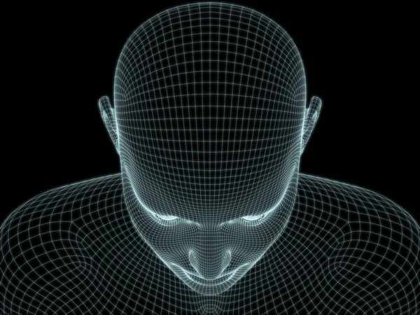 用于技术 教育和计算机科学图解的线状网格人头近视3D渲染 — 图库照片