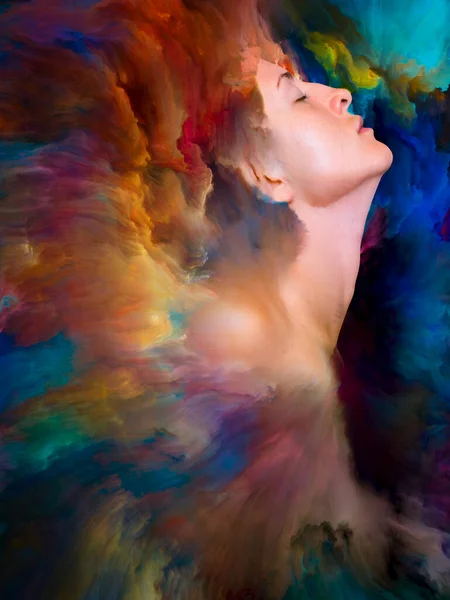 Абстрактная Картина Изображающая Молодую Женщину Воображаемом Полете Colors Her Dreams — стоковое фото