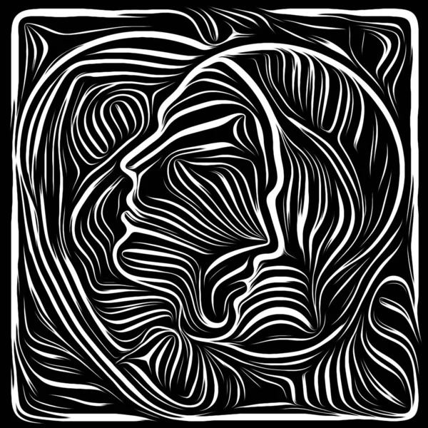 Inner Woodcut. Life Lines series. Background design of human profile and woodcut pattern relevant for human drama, poetry and inner symbols
