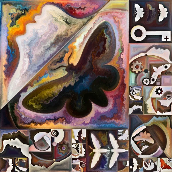 Inner Encryption. Collage of abstract organic forms, art textures and colors on subject of hidden meanings, sacred life, drama, poetry, mysticism and art.