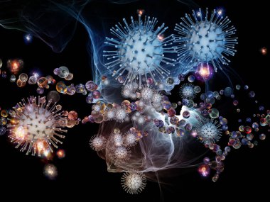 Viral enfeksiyon, bağışıklık sistemi, ilaç ve sağlık konularında Coronavirus virüsü parçacığı ve mikro çevre elementlerinin 3 boyutlu oluşturulması