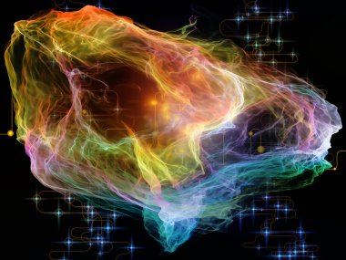 Ağ Tesadüfçülüğü serisi. Modern teknoloji ve bilimsel araştırma konularında organik fraktal geometri, ağ çizgileri ve ışıkların etkileşimi.