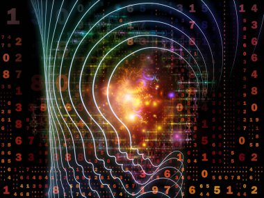 Zihin serisinin doğuşu. Genel yapay zeka ve modern teknoloji üzerine insan kafası siluetleri ve sayı şebekelerinin arka planı.