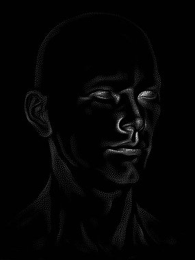 Nokta Hazırlama serisi. Bir insan modelinin 3 boyutlu görüntüleme tekniği noktalama tekniğiyle uygulanır..