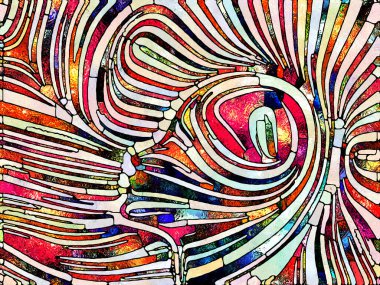 Tasarım Parçaları. Lekeli Camlar Birliği serisi. Parçalanma, sanat, şiir ve tasarım birliğinin teması üzerine renk ve doku parçalarının düzenlenmesi