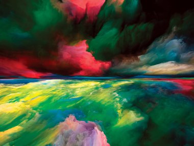 Hayalet Bulutlar. Gerçekliğe Kaçış dizisi. Sahne resmi, hayal gücü, yaratıcılık ve sanat konularında gerçeküstü günbatımı renkleri ve dokularının arkaplan tasarımı