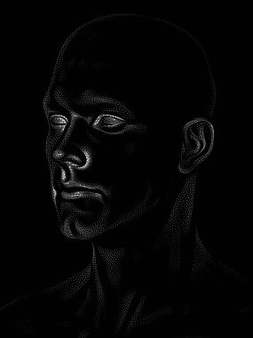 Nokta Hazırlama serisi. Bir insan modelinin 3 boyutlu görüntüleme tekniği noktalama tekniğiyle uygulanır..