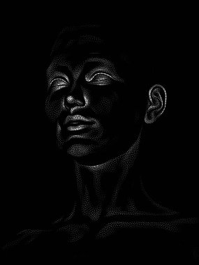 Nokta Hazırlama serisi. Bir insan modelinin 3 boyutlu görüntüleme tekniği noktalama tekniğiyle uygulanır..