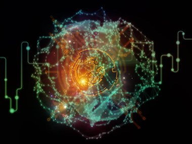 Bilgisayar, bilim ve modern teknolojiler konularında çizgiler, sayılar ve ışıklar ağı