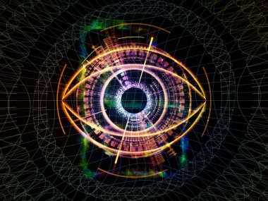 Göz sembolü, soyut teknolojik unsurlar ve bilim ve eğitim konularındaki ışık bileşimi