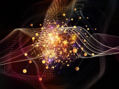 Madde Ağı. Bilim, eğitim ve modern teknoloji konularındaki parçacıklar, ışıklar ve soyut element bileşimi.