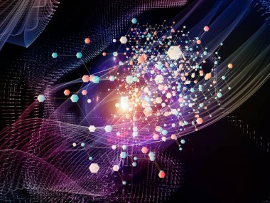 Madde Ağı. Bilim, eğitim ve modern teknoloji konularındaki parçacıklar, ışıklar ve soyut element bileşimi.