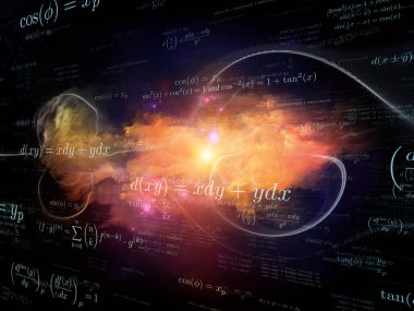 Matematiksel formüllerin 3 boyutlu tasviri, bilim, eğitim ve modern teknoloji konularındaki soyut elementler ve ışıklar