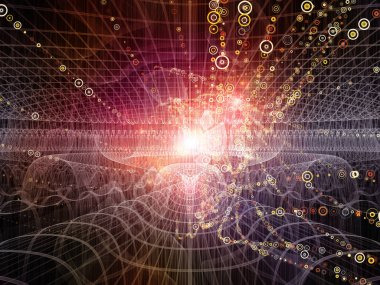 Uzay şebekelerinin 3 boyutlu yorumlanması, soyut elementler ve eğitim konularındaki ışıklar bilim ve modern teknolojiler