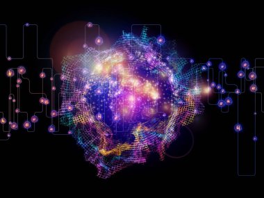 Rakamlar, düğümler, bağlayıcılar ve ışık bileşimi ağ ve modern teknoloji konularında