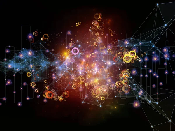 未来连接系列 关于现代技术 电信和科学的网络线路 灯光和符号在黑暗背景下的相互作用 — 图库照片