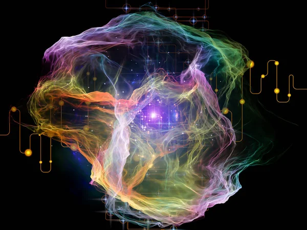 网络随机性系列 有机分形几何 网络线和灯在现代技术和科学研究方面的相互作用 — 图库照片