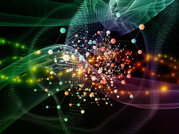 Abstraktes Netzwerknetz Teilchen Lichter Und Abstrakte Elementkomposition Zum Thema Naturwissenschaften — Stockfoto