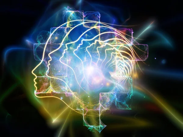 Utformning Mänskliga Fraktala Och Ljusa Element Mänskliga Sinnen Tänkande Och — Stockfoto