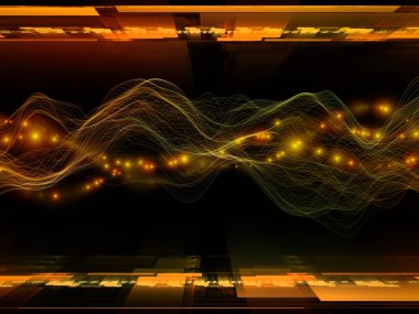 Veri Alanı Sanal Dalga serisi. Veri transferi, sanal, yapay, matematiksel gerçeklik için yatay sinüs dalgaları ve ışık parçacıklarından oluşan tasarım.