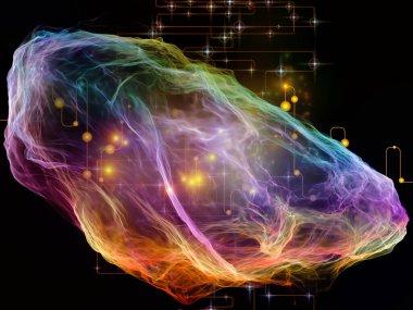 Ağ Tesadüfçülüğü serisi. Modern teknoloji ve bilimsel araştırma konularında organik fraktal geometri, ağ çizgileri ve ışıkların arka planı.