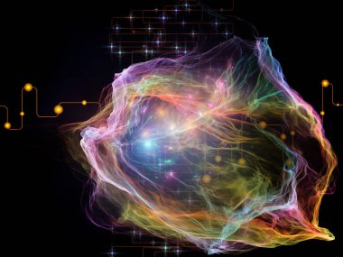 Ağ Tesadüfçülüğü serisi. Modern teknoloji ve bilimsel araştırma konularında organik fraktal geometri, ağ çizgileri ve ışıkların arka planı.