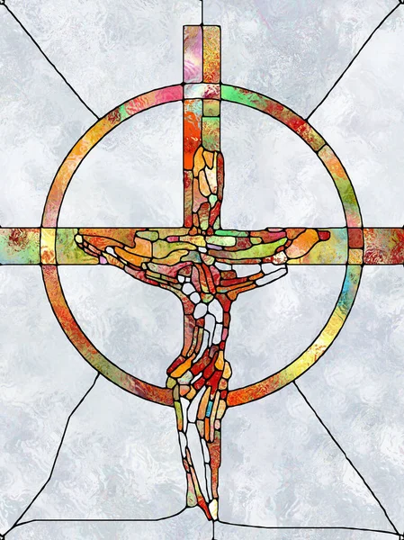 Zlomená Víra Řada Cross Stained Glass Pozadí Složení Organické Církve — Stock fotografie