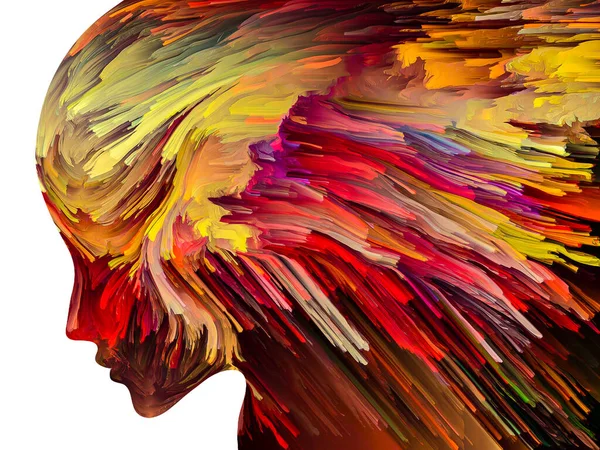 Mänskliga Profiler Isolerade Slät Bakgrund Med Virvlar Flerfärgad Färg Inuti — Stockfoto